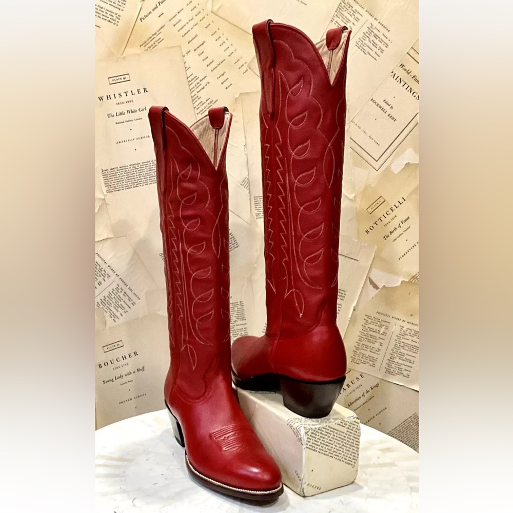 Anthropologie CITY Boots The Montrose Cowboy Boots Red Leather Tall - Picture 8 of 13